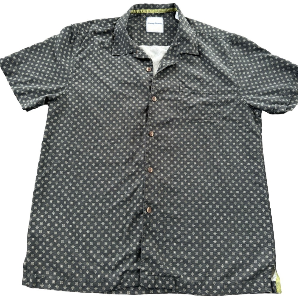 Tommy Bahama Button Up Shirt Size L 100% Silk Short Sleeve